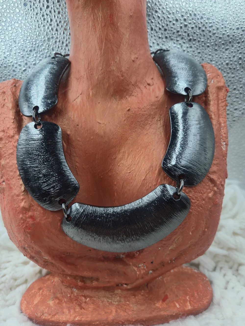 Heidi Klum silver tone textured necklace featuring brushed metal links.
